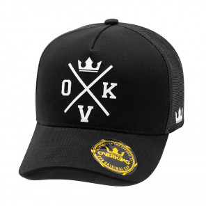 Boné Overking Aba Curva Trucker Hard Logo Preto Branco 